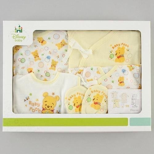 (現貨不用等) 日本迪士尼 小熊維尼 純棉 嬰兒 彌月禮滿月禮 新生兒送禮 帽子圍兜兜 手套衣服 包衣 5件組禮盒