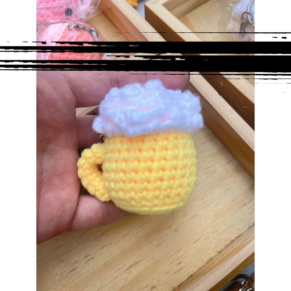 泡沫啤酒🍻吊飾/鑰匙圈/小禮物/療癒小物/手工編織。木俞手作小屋-細節圖2