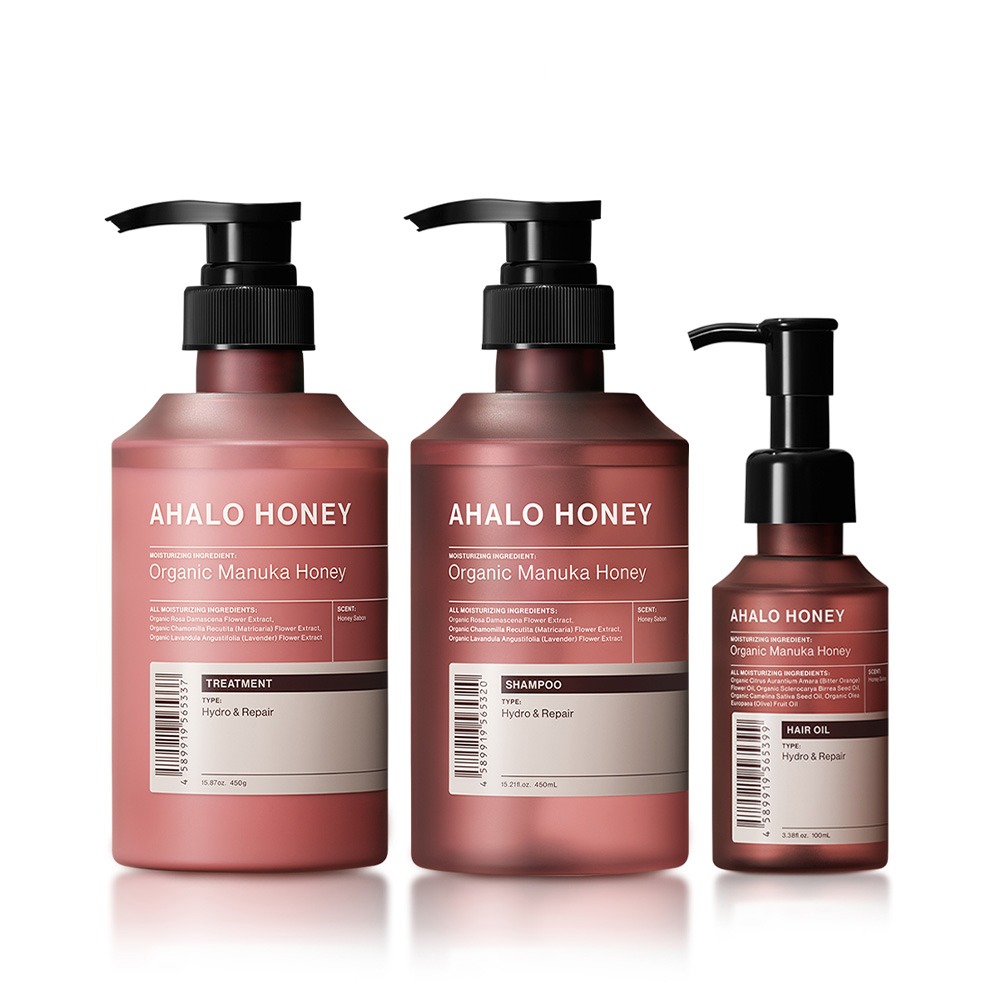 【AHALO HONEY】天使光蜂蜜水潤洗髮+潤髮+髮油(有機蜂蜜/保水配方/乾溼髮適用/450ml/100ml)-細節圖2