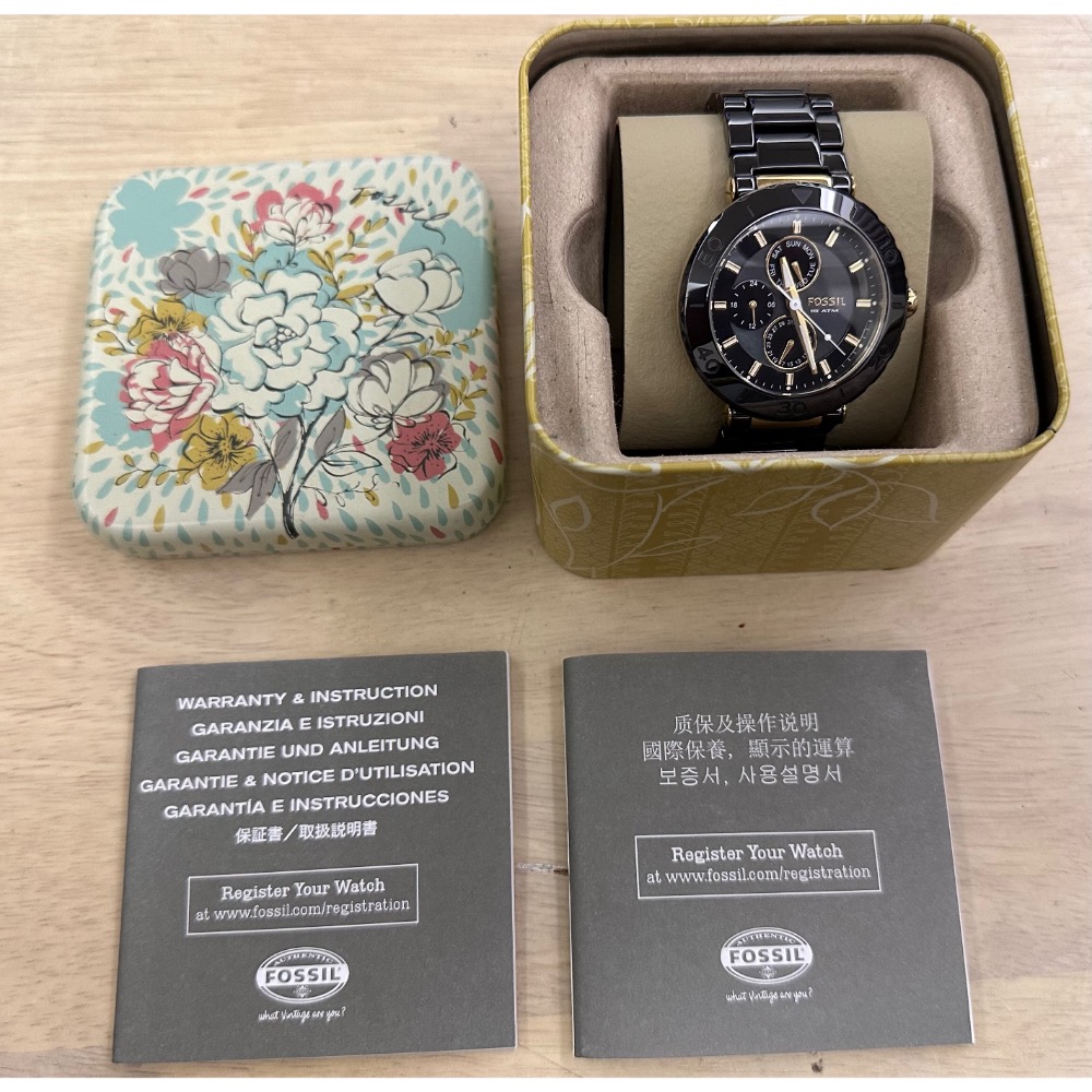 全新FOSSIL三眼陶瓷腕錶-細節圖2
