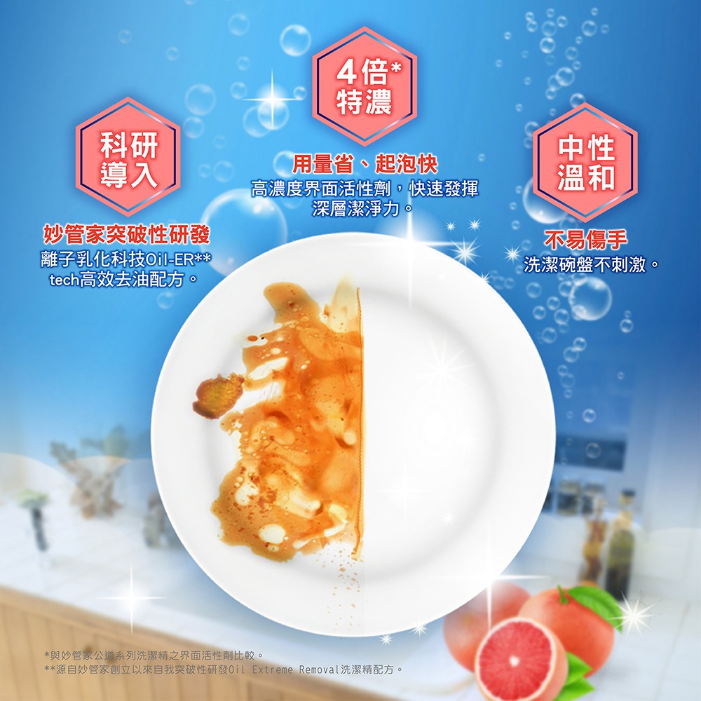 妙管家 瞬潔洗碗精500g(12入)(果香葡萄柚)-細節圖3