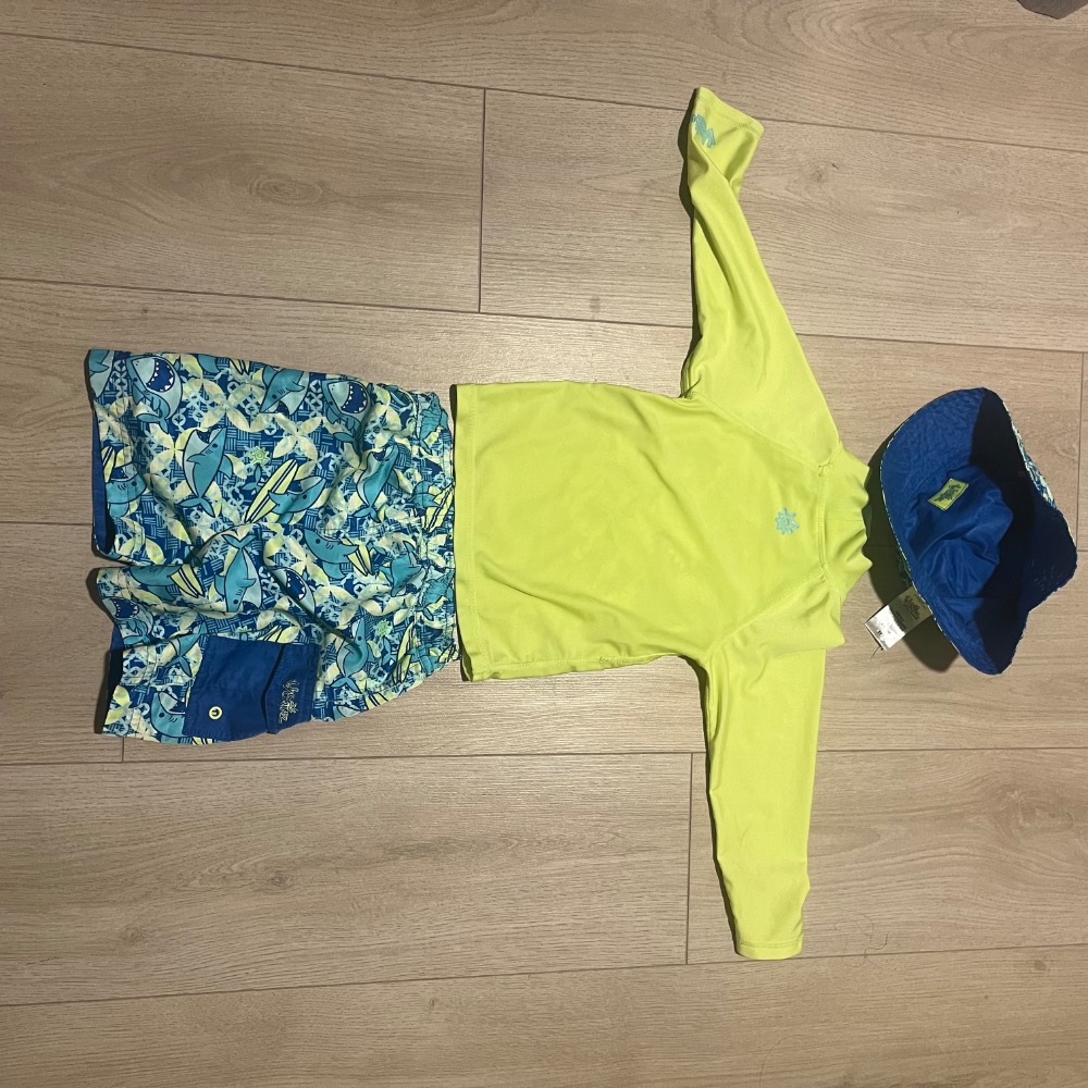 好市多 Costco 正品 UV Skinz 長袖泳衣 三件組 小童 防曬快乾 泳衣 3T 含泳帽 防曬 兒童泳衣沙灘褲-細節圖2