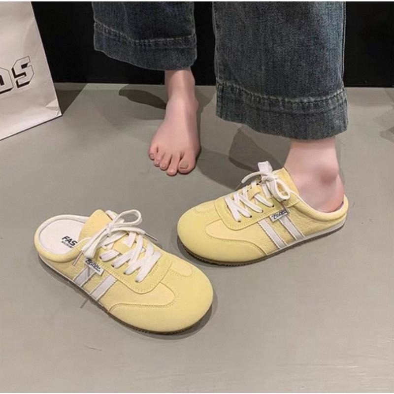 韓版拼接馬卡龍懶人鞋 學生半拖鞋 百搭款德訓半拖鞋 包頭鞋 休閒鞋 外出鞋-細節圖2