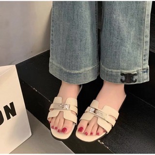 多色可選 質感鎖頭H拖鞋 素面百搭平底拖鞋 外出鞋 韓版 氣質-規格圖3