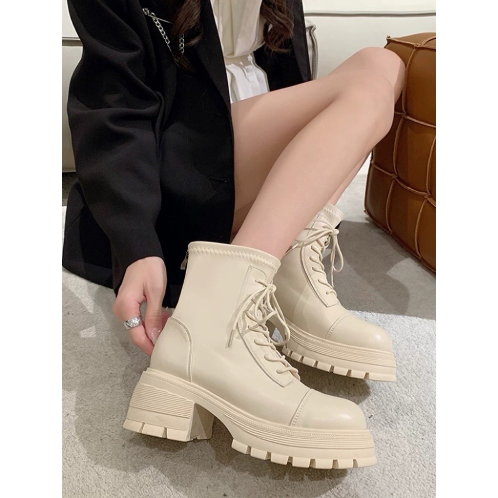 超顯腿長❤️經典款馬汀靴 短靴 後拉鍊 厚底靴 百搭款 韓版 英倫風 基本款 中筒靴-細節圖2