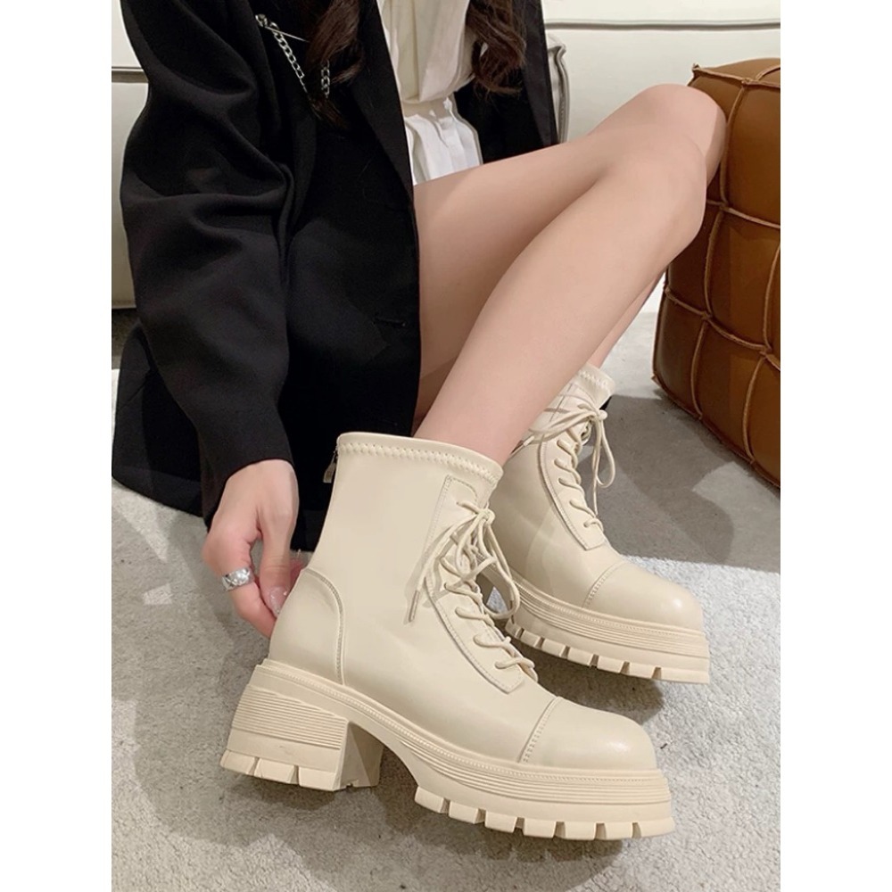 超顯腿長❤️經典款馬汀靴 短靴 後拉鍊 厚底靴 百搭款 韓版 英倫風 基本款 中筒靴-規格圖3