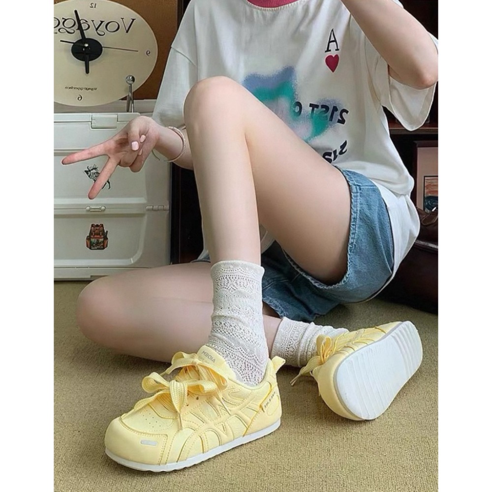 超可愛糖果色🎀泡芙德訓鞋 麵包鞋 內增高 韓版大頭鞋 雙鞋帶設計 百搭款 休閒鞋 運動鞋 止滑-規格圖4