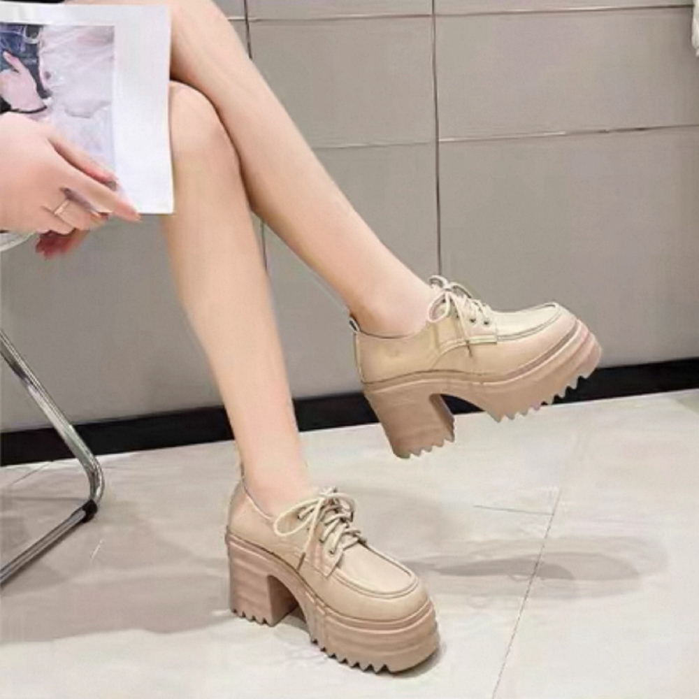 高防水台粗跟鞋 不累腳高跟鞋 英倫風 高跟樂福鞋 粗跟鞋 小皮鞋 綁帶款 顯腿長 樂福鞋 厚底鞋 鬆糕鞋-細節圖4