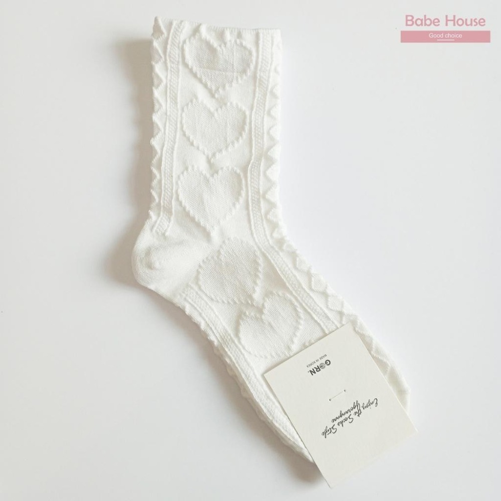 【現貨】韓國襪 愛心紋路中筒襪 小腿襪 短襪 女襪 少女襪 襪子 韓國襪子 韓國製造 長襪-細節圖5