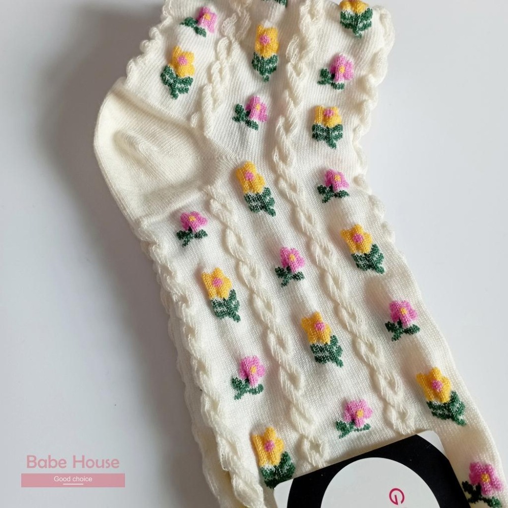 【現貨】韓國襪 小花造型短襪 少女襪 甜美風 女襪 少女襪 短襪 襪子 韓國製造 韓國流行襪 流行襪-細節圖3