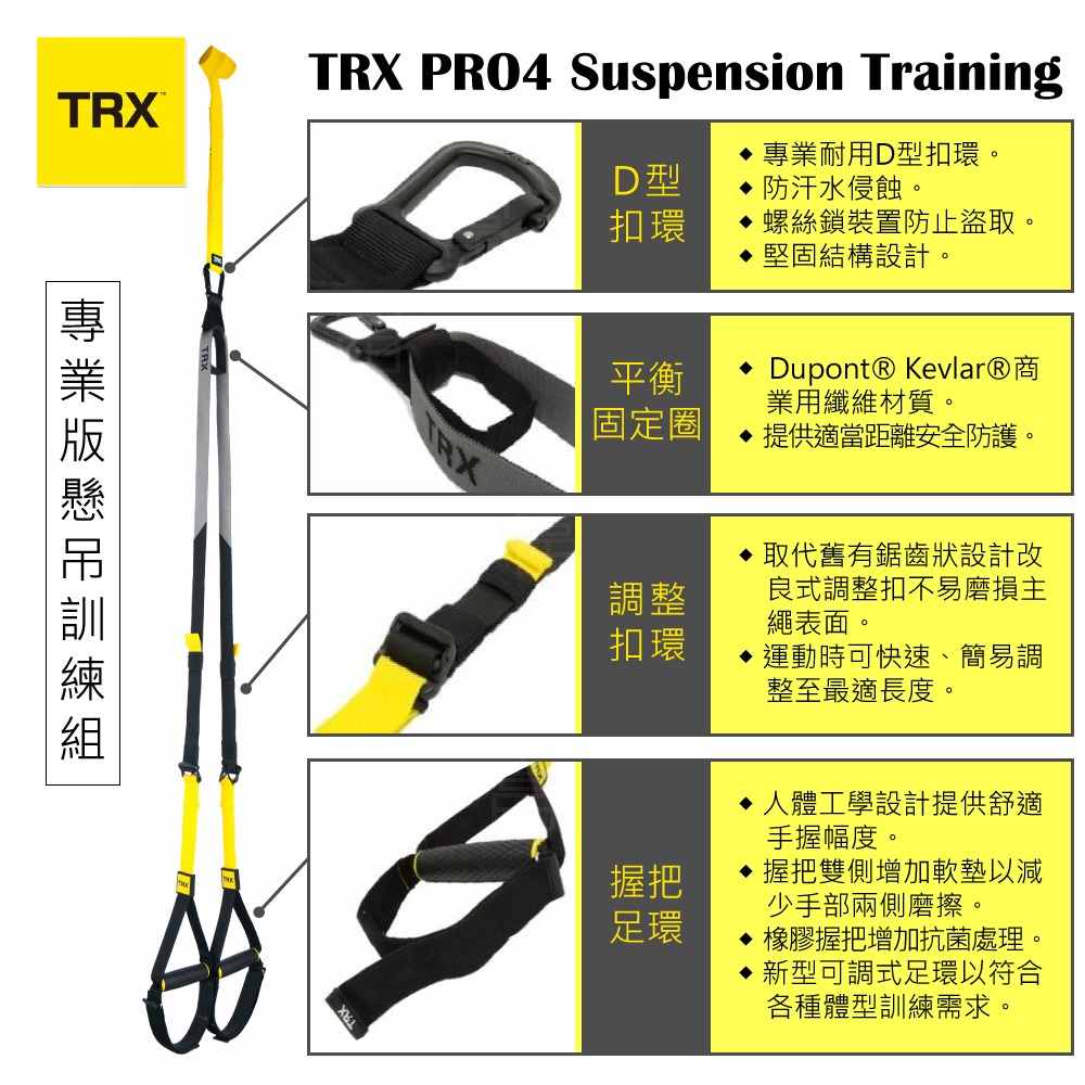 『美國正版公司貨 售後有保障』TRX PRO4 SYSTEM 專業版懸吊訓練組（總代理公司貨）-細節圖6