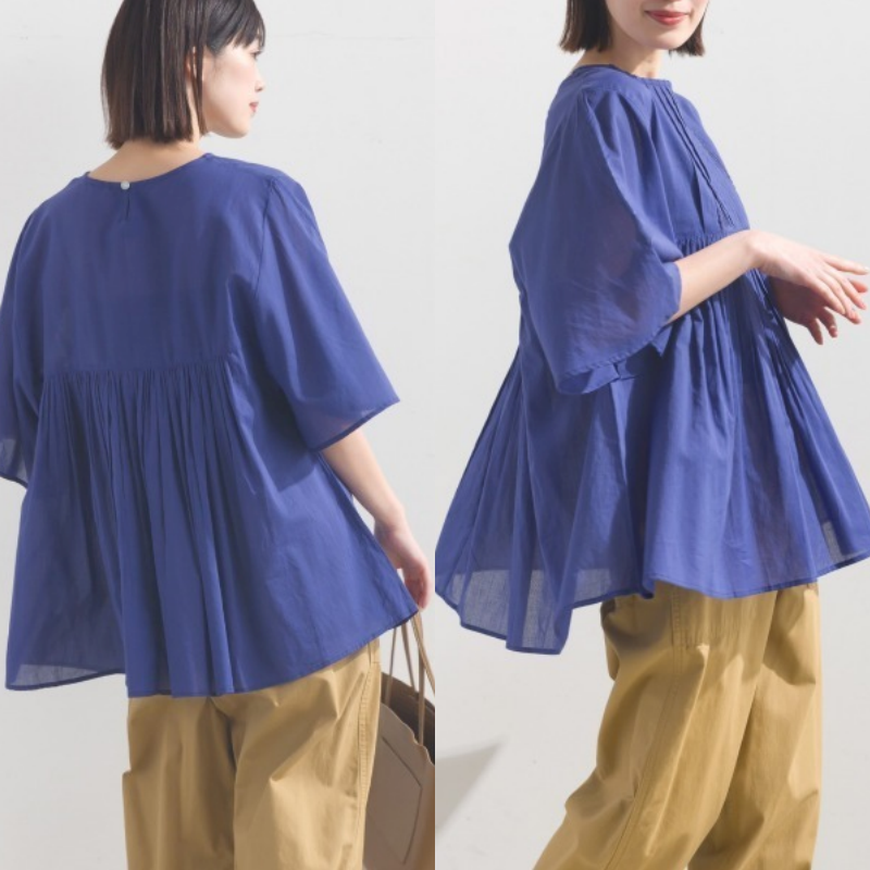🔜隔日到貨🔜日本 OMNES 褶皺短袖襯衫 百搭單色 印度棉  春夏 女裝 中大尺碼-細節圖4