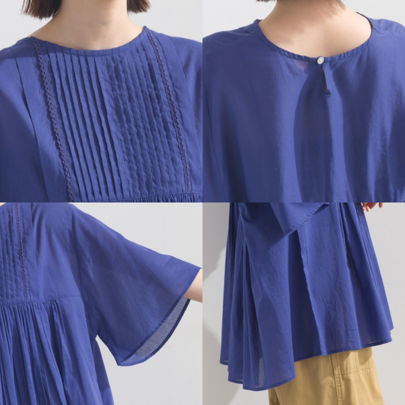 🔜隔日到貨🔜日本 OMNES 褶皺短袖襯衫 百搭單色 印度棉  春夏 女裝 中大尺碼-細節圖8