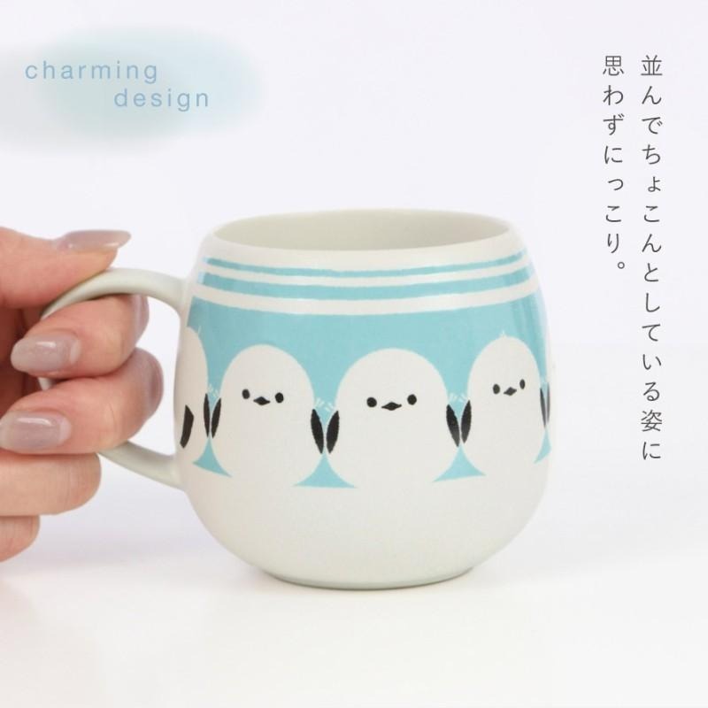 日本製 美濃燒 銀喉長尾山雀 馬克杯 杯子 咖啡杯 水杯 茶杯 可微波 350ml 日本三鄕陶器-細節圖2