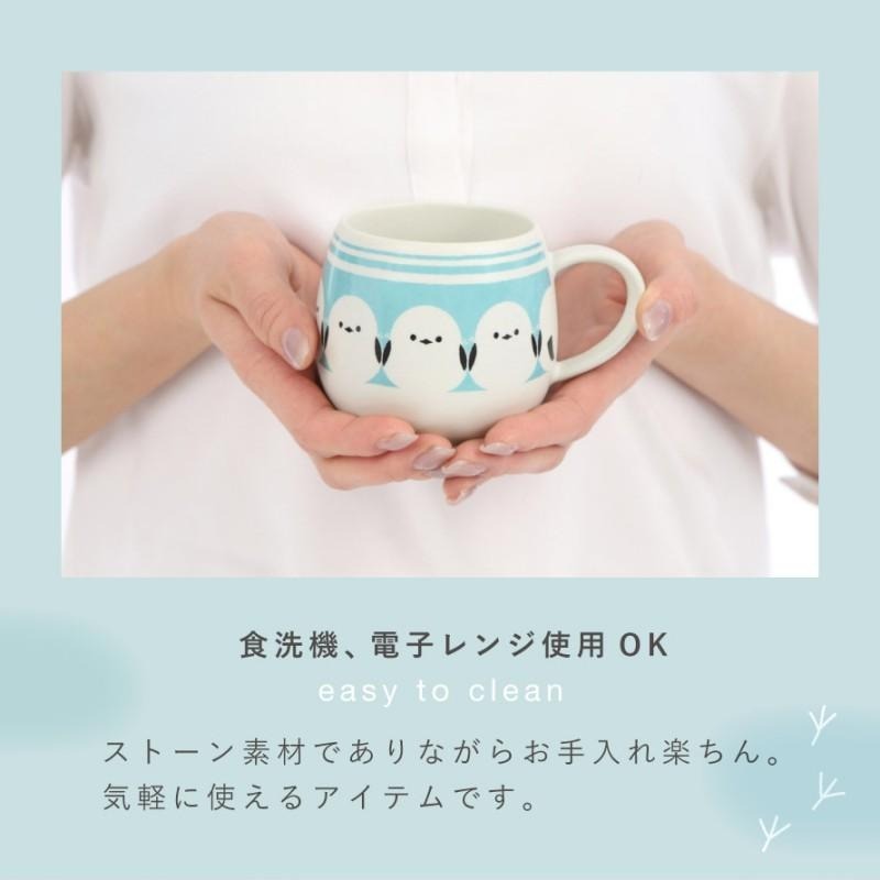 日本製 美濃燒 銀喉長尾山雀 馬克杯 杯子 咖啡杯 水杯 茶杯 可微波 350ml 日本三鄕陶器-細節圖3