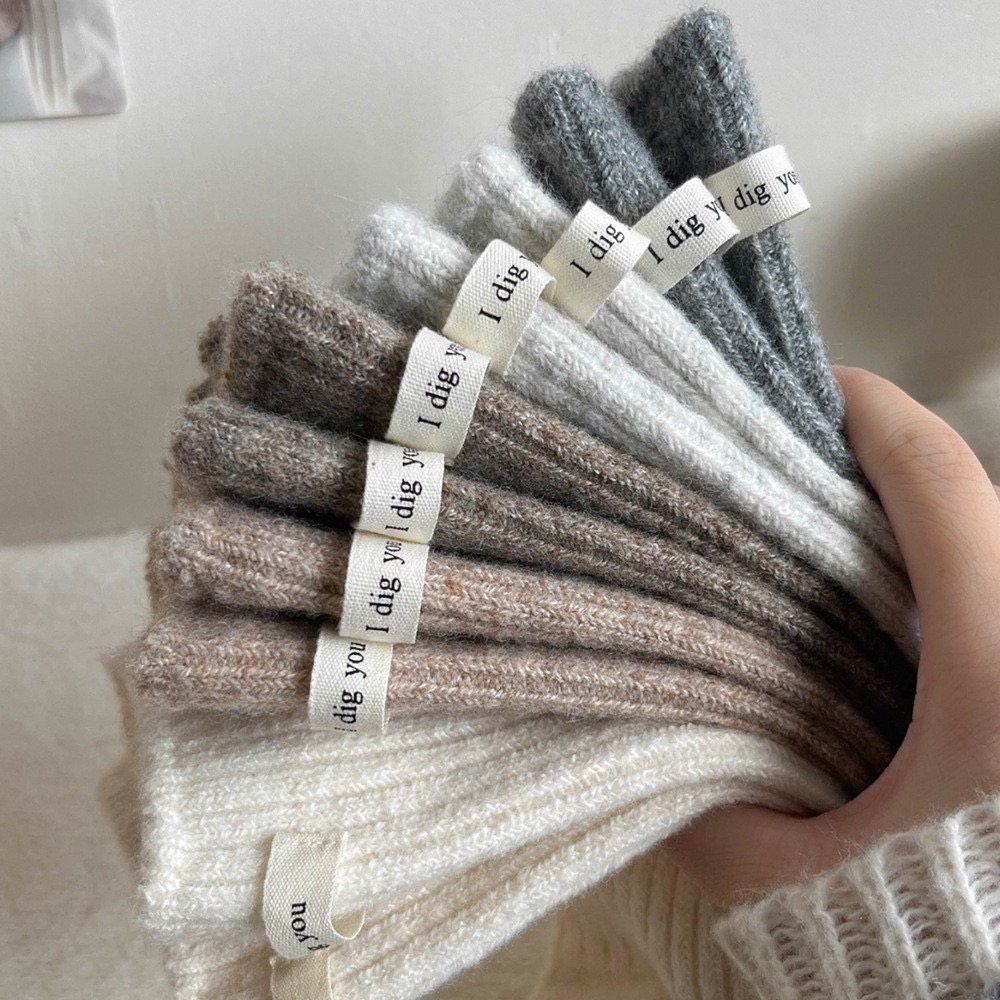 秋冬羊毛坑條布標百搭中筒襪-細節圖2