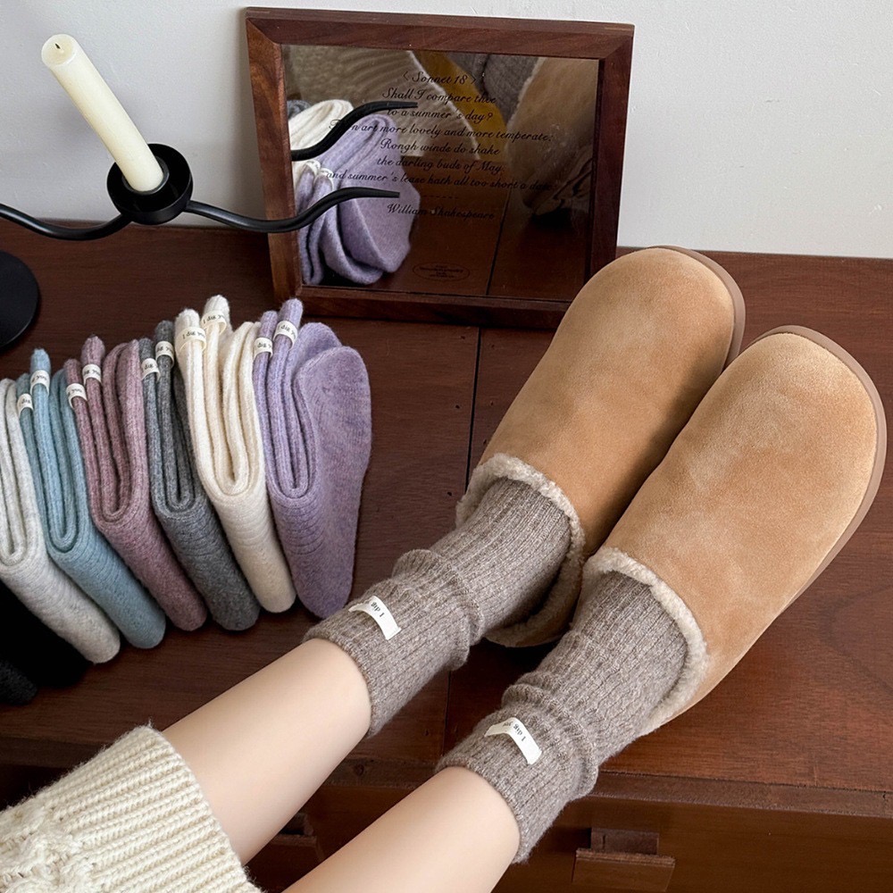 秋冬羊毛坑條布標百搭中筒襪-細節圖4