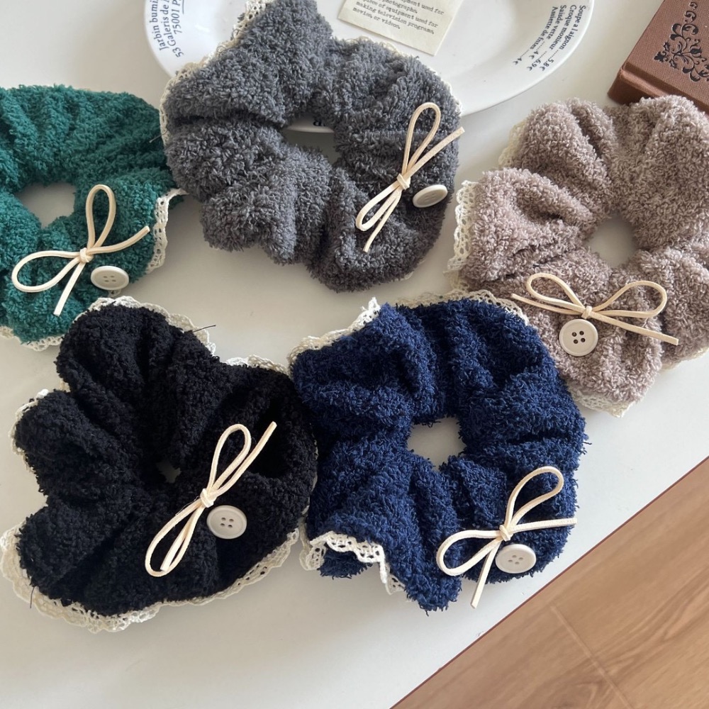 毛茸茸蝴蝶結鈕扣蕾絲花邊大腸圈 5款-細節圖4