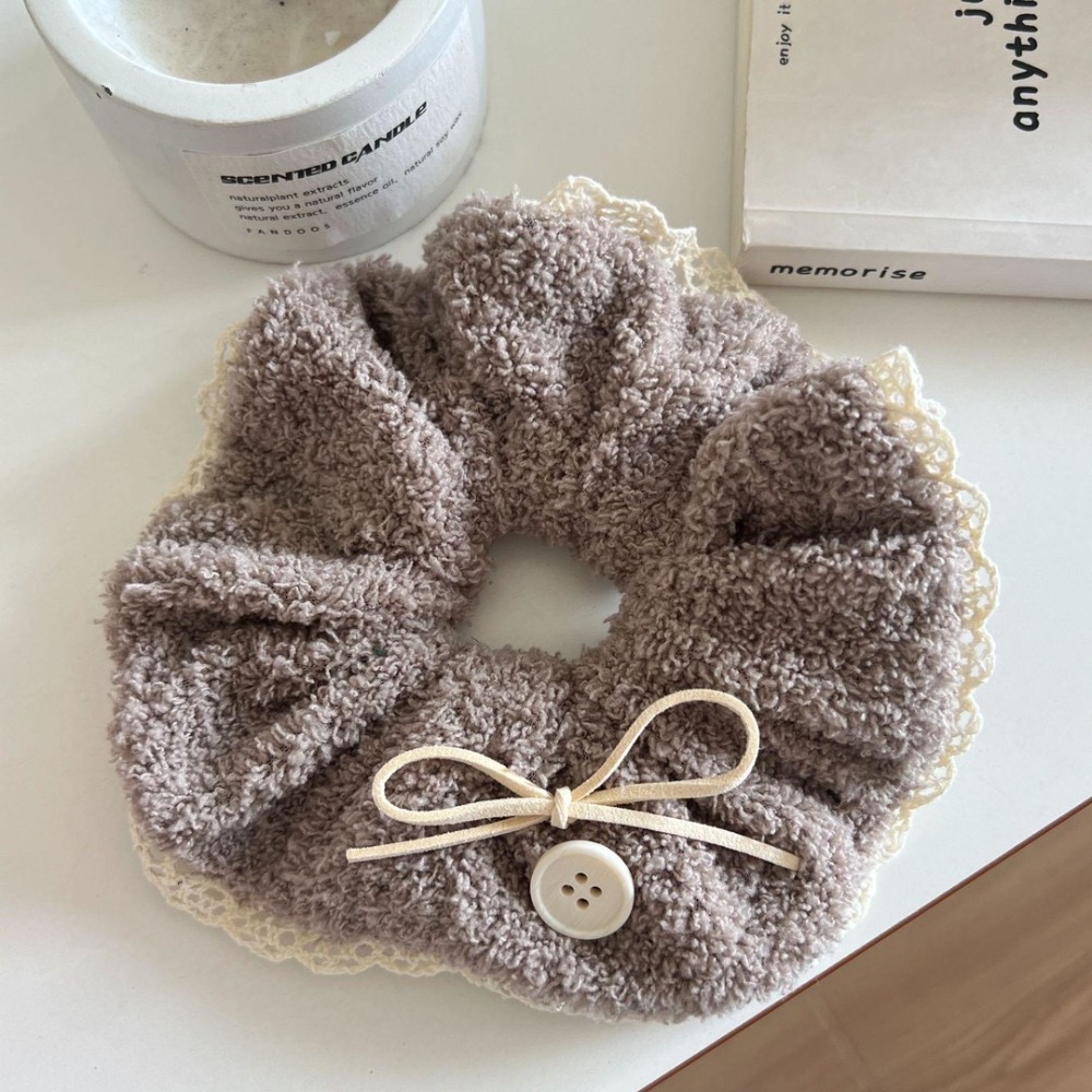 毛茸茸蝴蝶結鈕扣蕾絲花邊大腸圈 5款-規格圖5