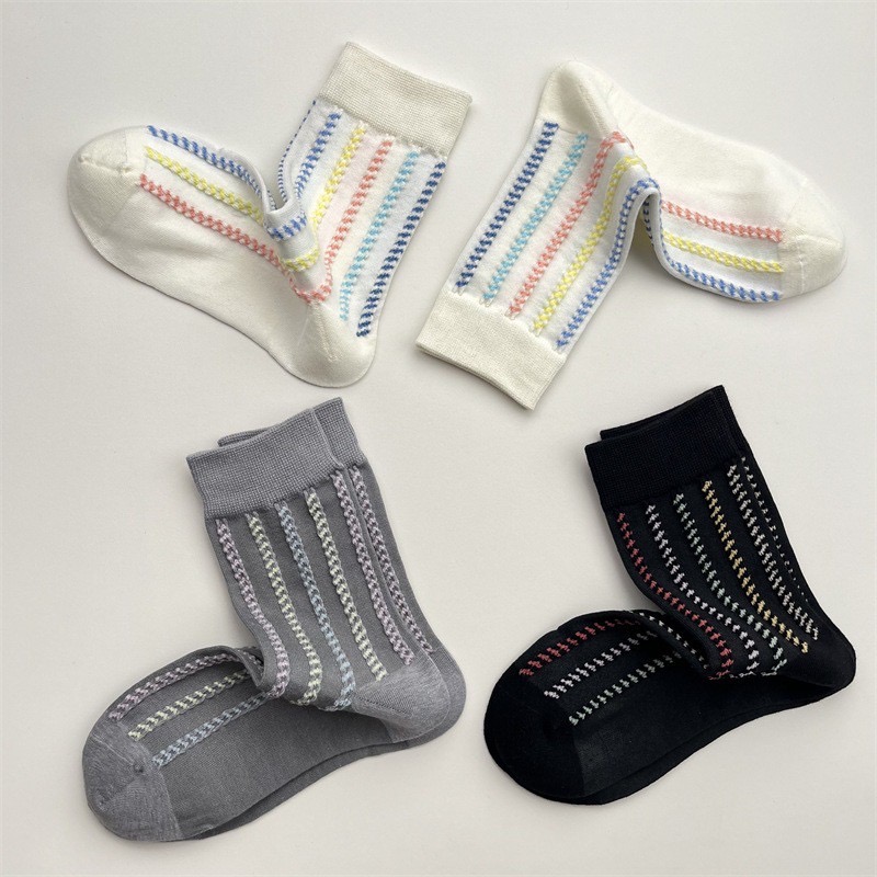 彩色線條百搭條紋中筒襪子3款-細節圖4