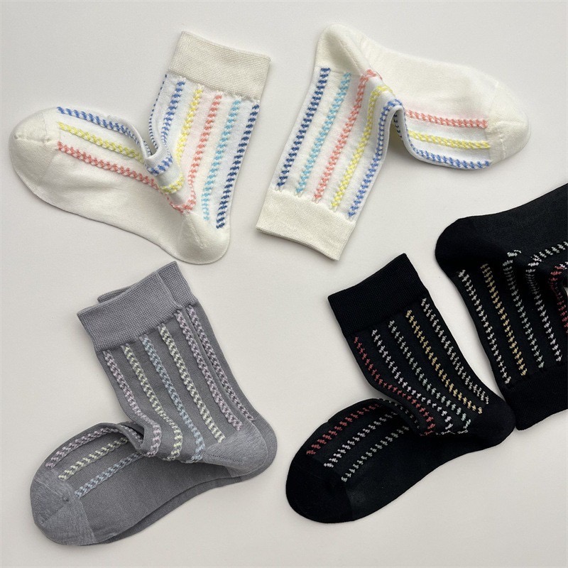 彩色線條百搭條紋中筒襪子3款-細節圖5