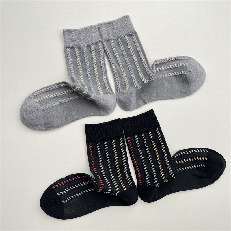 彩色線條百搭條紋中筒襪子3款-細節圖6