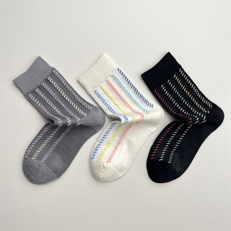 彩色線條百搭條紋中筒襪子3款-細節圖7