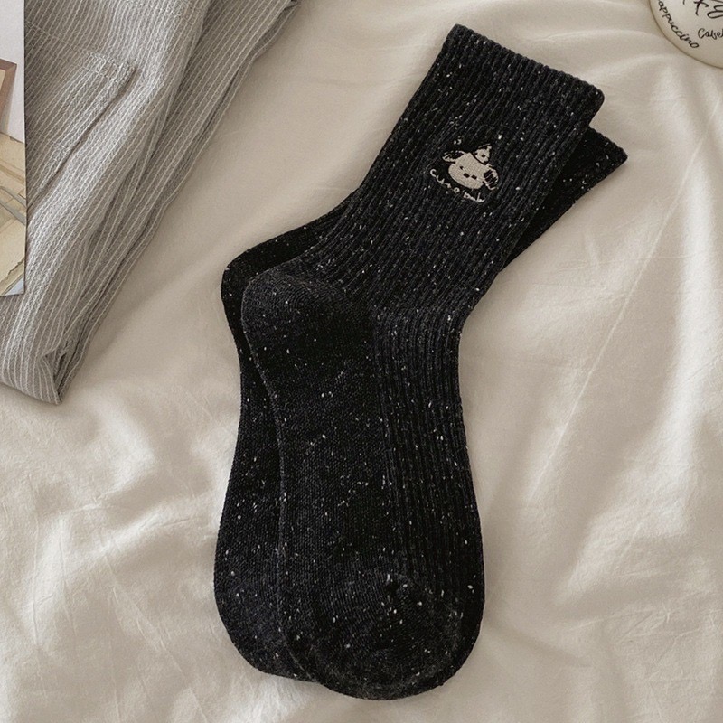 刺繡小狗頭坑條中筒襪子4色-規格圖5