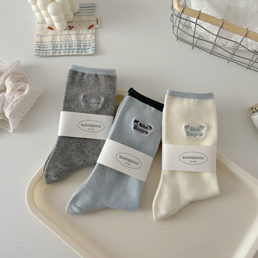 刺繡字母跳色襪頭中筒襪子8色-細節圖4