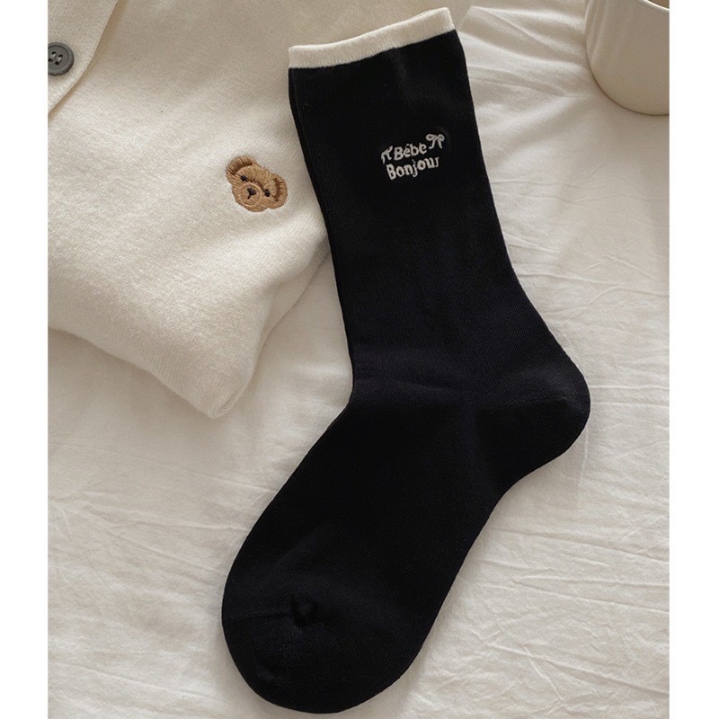 刺繡字母跳色襪頭中筒襪子8色-規格圖5