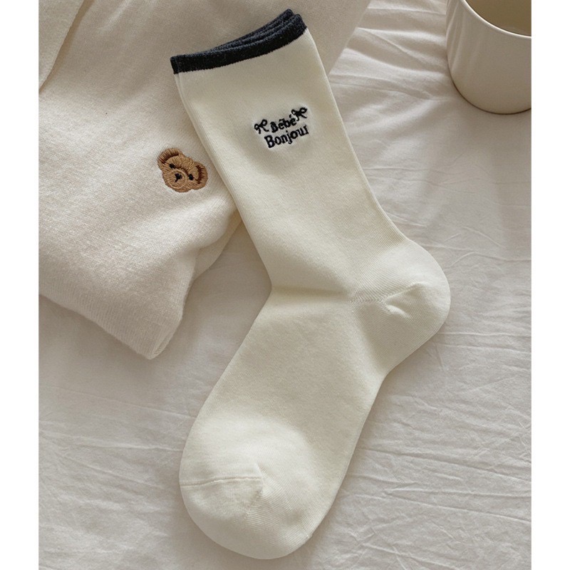 刺繡字母跳色襪頭中筒襪子8色-規格圖5