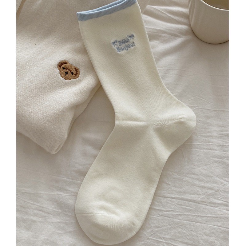 刺繡字母跳色襪頭中筒襪子8色-規格圖5