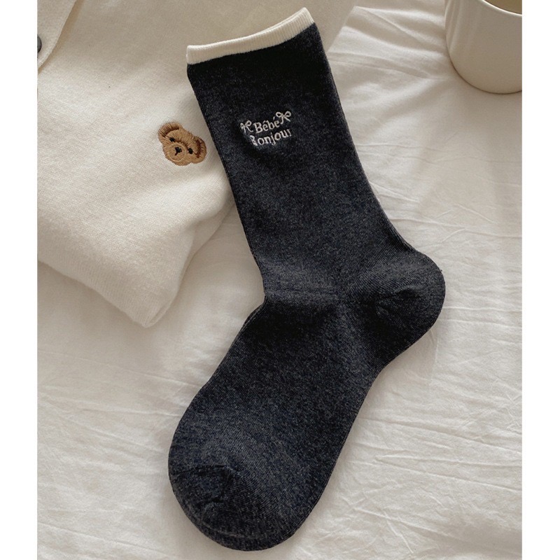 刺繡字母跳色襪頭中筒襪子8色-規格圖5
