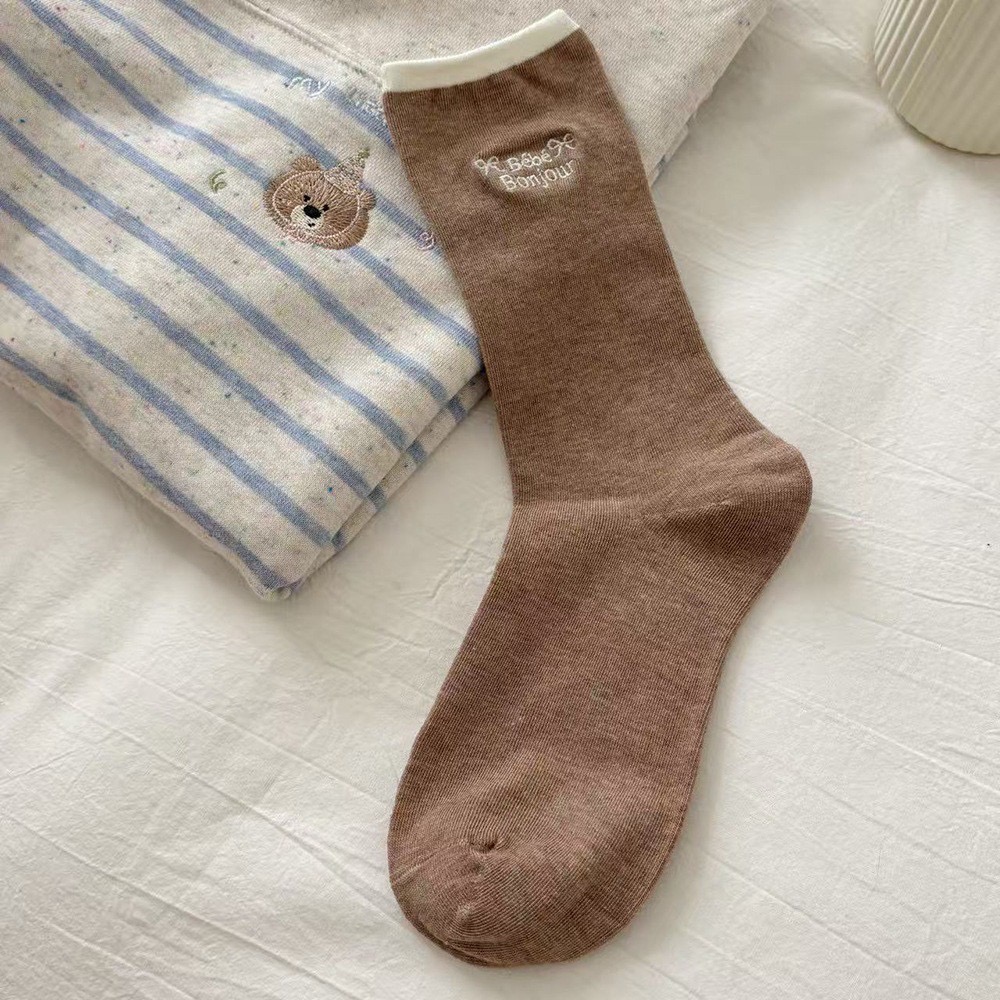 刺繡字母跳色襪頭中筒襪子8色-規格圖5