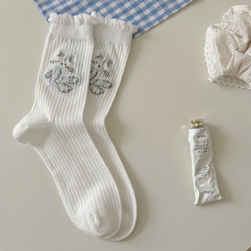 可愛小貓咪滾邊中筒襪子5色-規格圖4