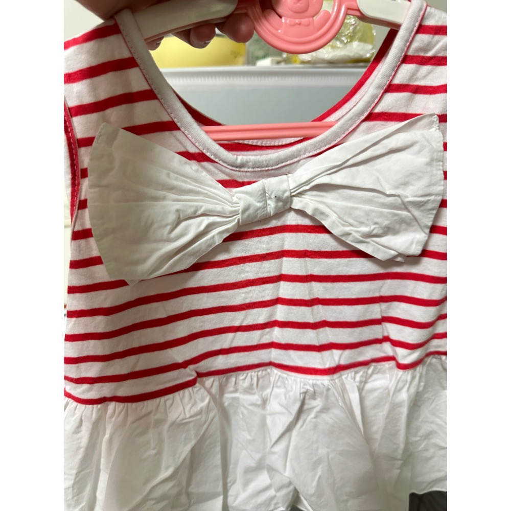 「二手」Kikimora 紅色條紋蝴蝶結背心 7碼-細節圖2