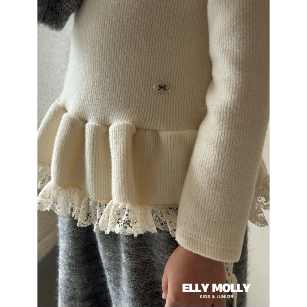 Ellymolly 竪條棉蕾絲裙擺貼身底衫 米色19-細節圖2