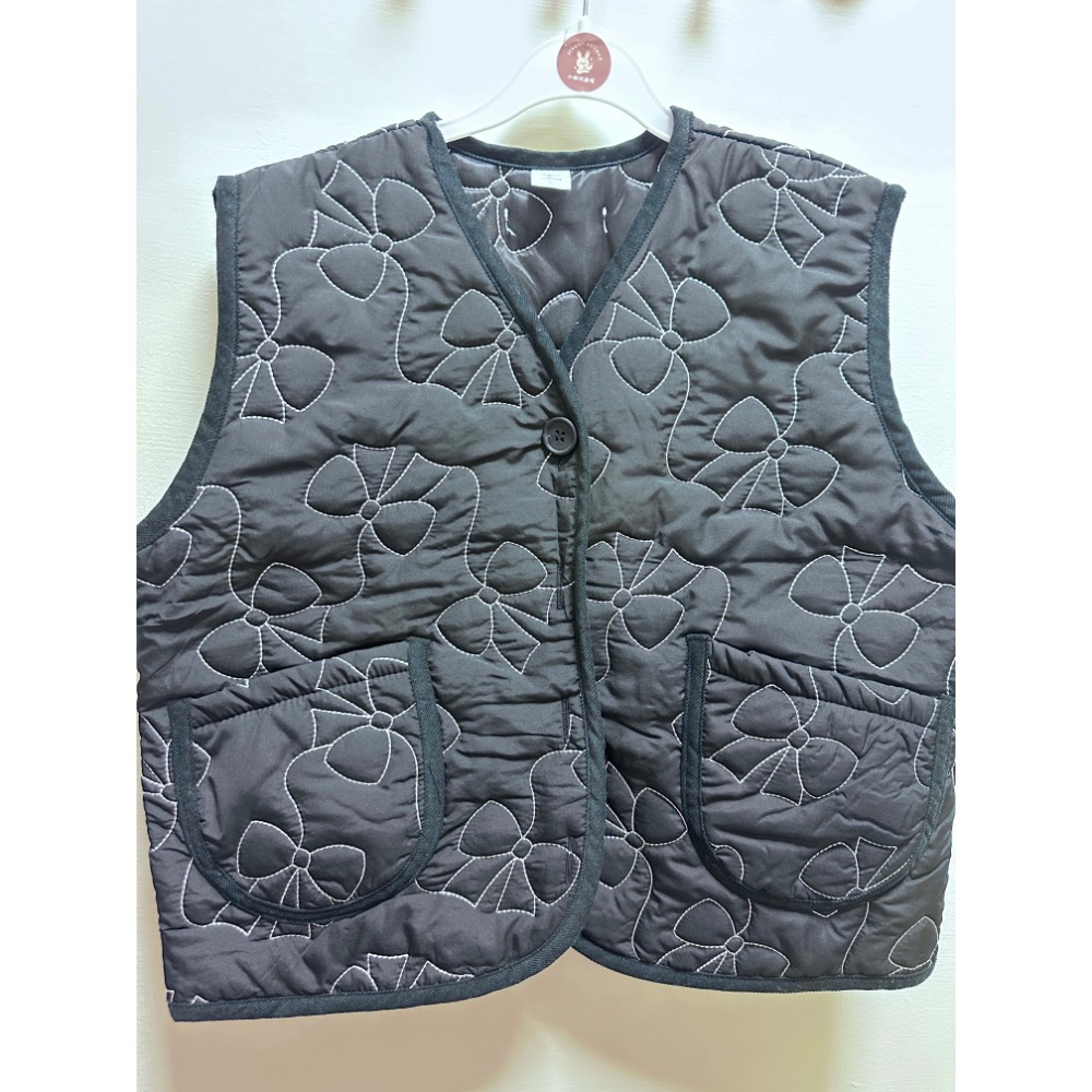 最新 蝴蝶結黑色珩縫背心 XL-細節圖3