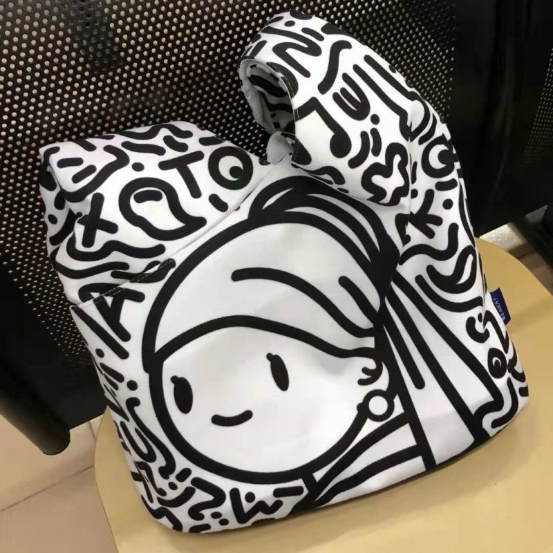 Meow💕 流行 新款 包包 水桶包 小眾 復古 帆布包 大容量 單肩包 塗鴉包-細節圖3