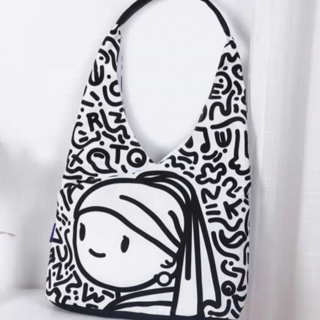 Meow💕 流行 新款 包包 水桶包 小眾 復古 帆布包 大容量 單肩包 塗鴉包-規格圖11