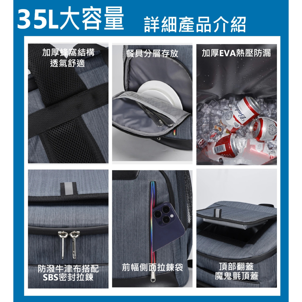 Meow💕35L大容量 加厚 防水 保溫 野餐保冷袋 保溫袋 雙肩保溫包 大容量 防水保冷袋 冰袋-細節圖3