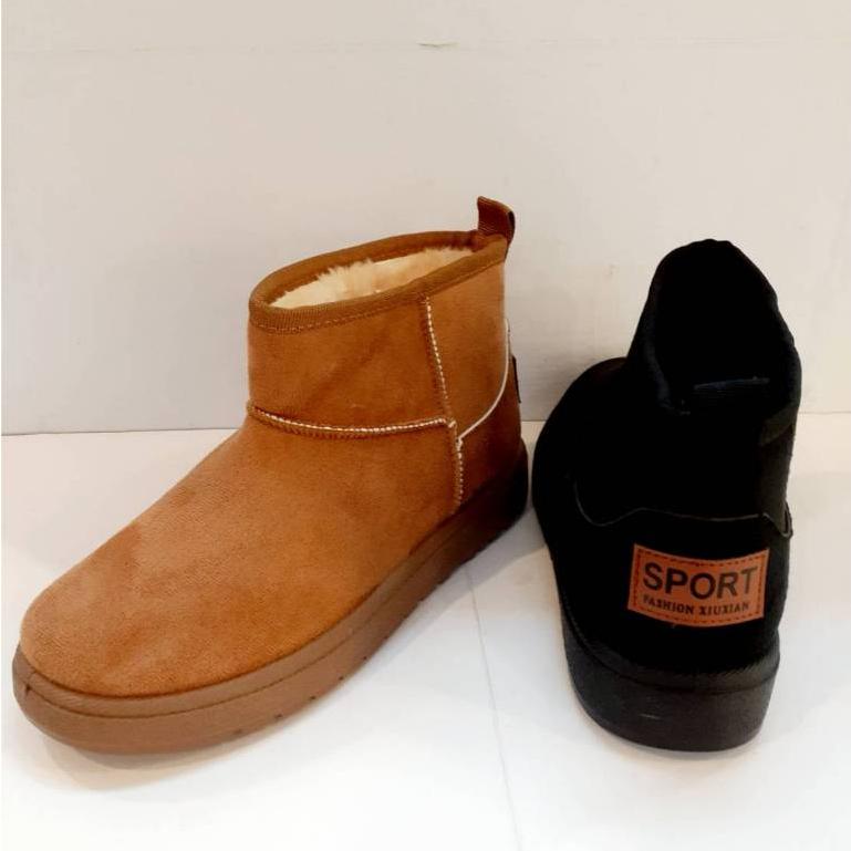 [kikishoes]雪靴 短靴 輕量 毛毛靴 雪地靴 保暖靴 平底靴 素色靴 純色款黑色 卡其色-細節圖2