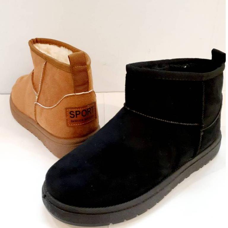 [kikishoes]雪靴 短靴 輕量 毛毛靴 雪地靴 保暖靴 平底靴 素色靴 純色款黑色 卡其色-細節圖3