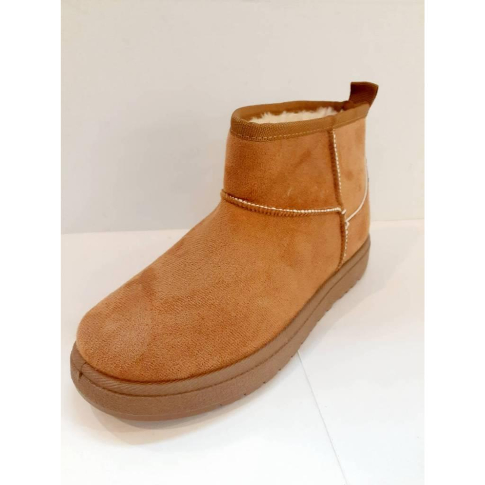 [kikishoes]雪靴 短靴 輕量 毛毛靴 雪地靴 保暖靴 平底靴 素色靴 純色款黑色 卡其色-細節圖4