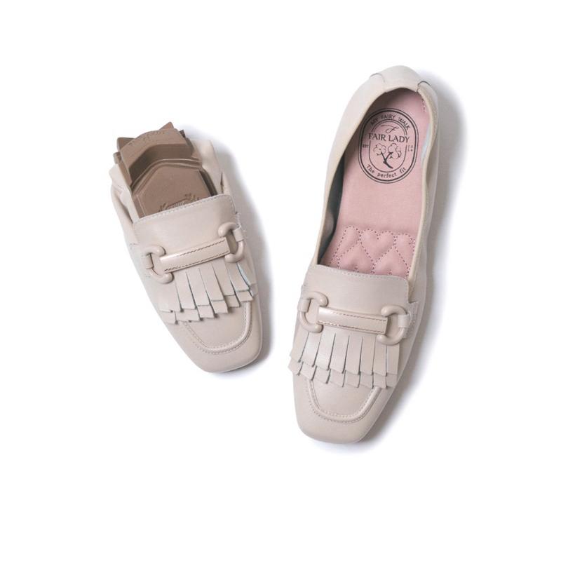 [kikishoes]  【FAIR LADY】我的旅行日記 簡約流蘇羊皮平底鞋 燕麥 棕色(502926)-細節圖4