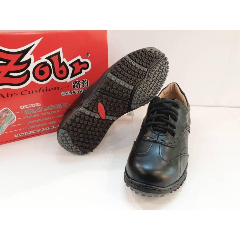 [kikishoes]ZOBR 真皮綁帶氣墊休閒鞋黑色工作鞋台灣製止滑橡膠底檯-細節圖3