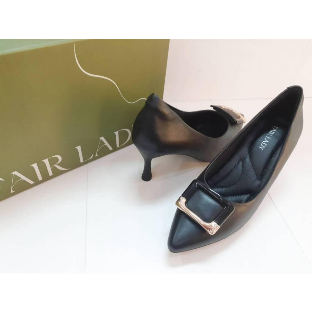 [kikishoes] 【FAIR LADY】芯太軟 時髦造型方釦高跟鞋  黑色 通勤鞋 上班跟鞋6G2937-細節圖2