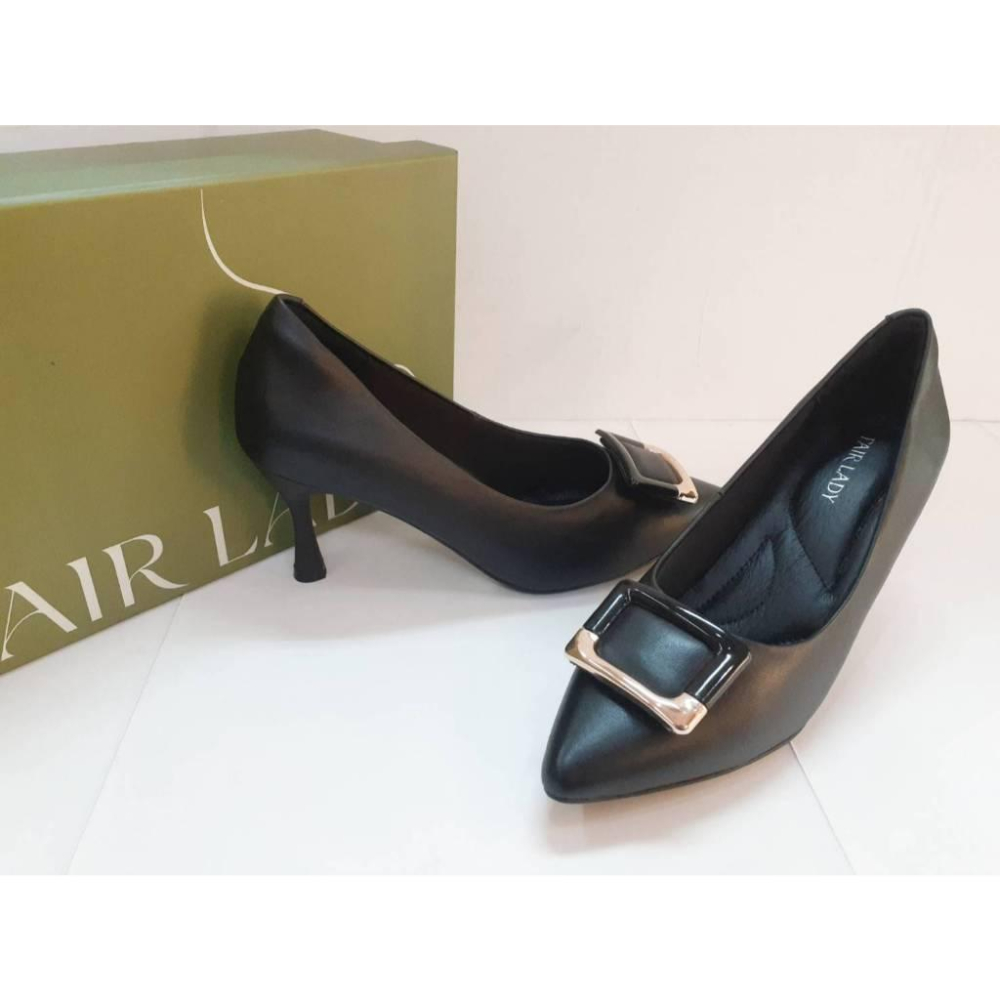 [kikishoes] 【FAIR LADY】芯太軟 時髦造型方釦高跟鞋  黑色 通勤鞋 上班跟鞋6G2937-細節圖5