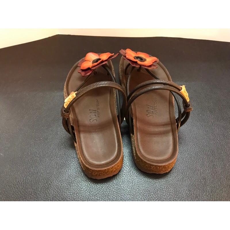 ［kikishoes] 腳丫子花朵夾腳厚底涼拖鞋 牛皮材質台灣製手工鞋-細節圖3