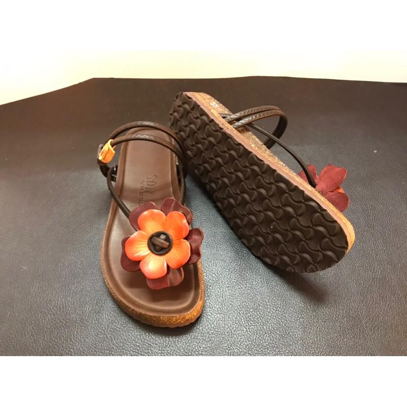 ［kikishoes] 腳丫子花朵夾腳厚底涼拖鞋 牛皮材質台灣製手工鞋-細節圖4